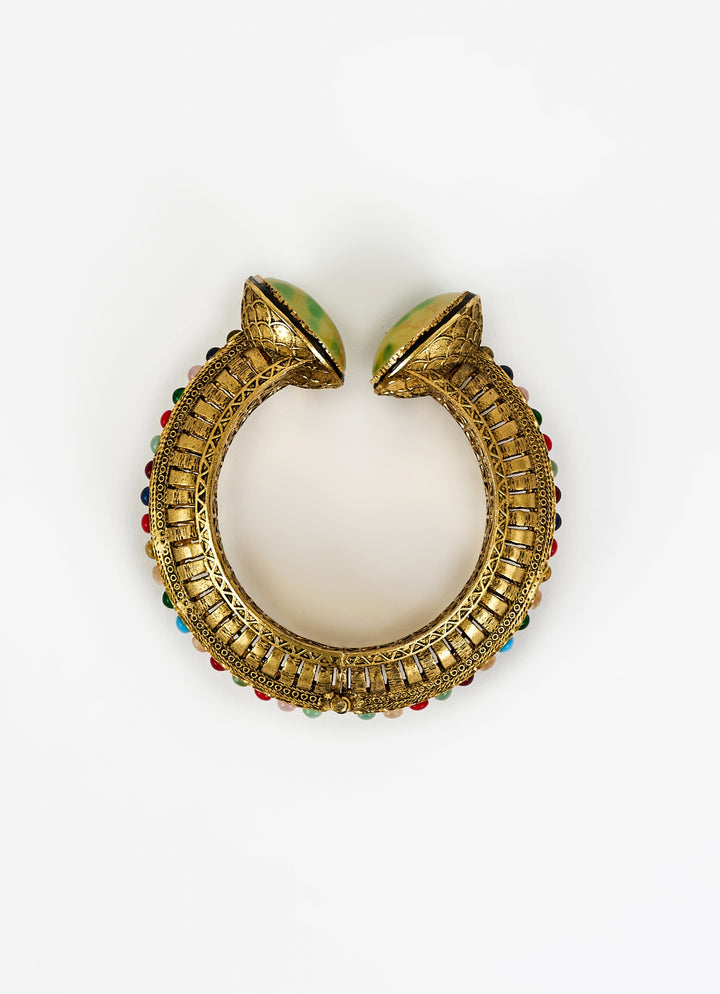 Green Beaded Kundan Cuff Style Kada