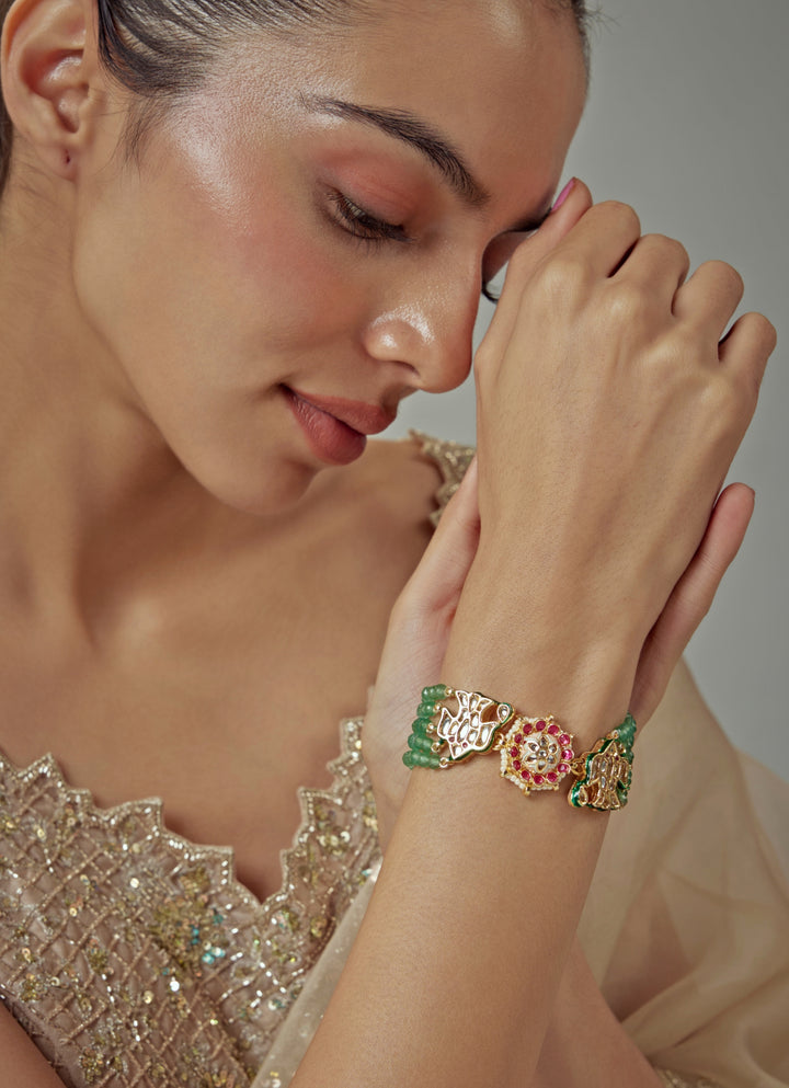 Gold Plated Green Beaded Bracelet
