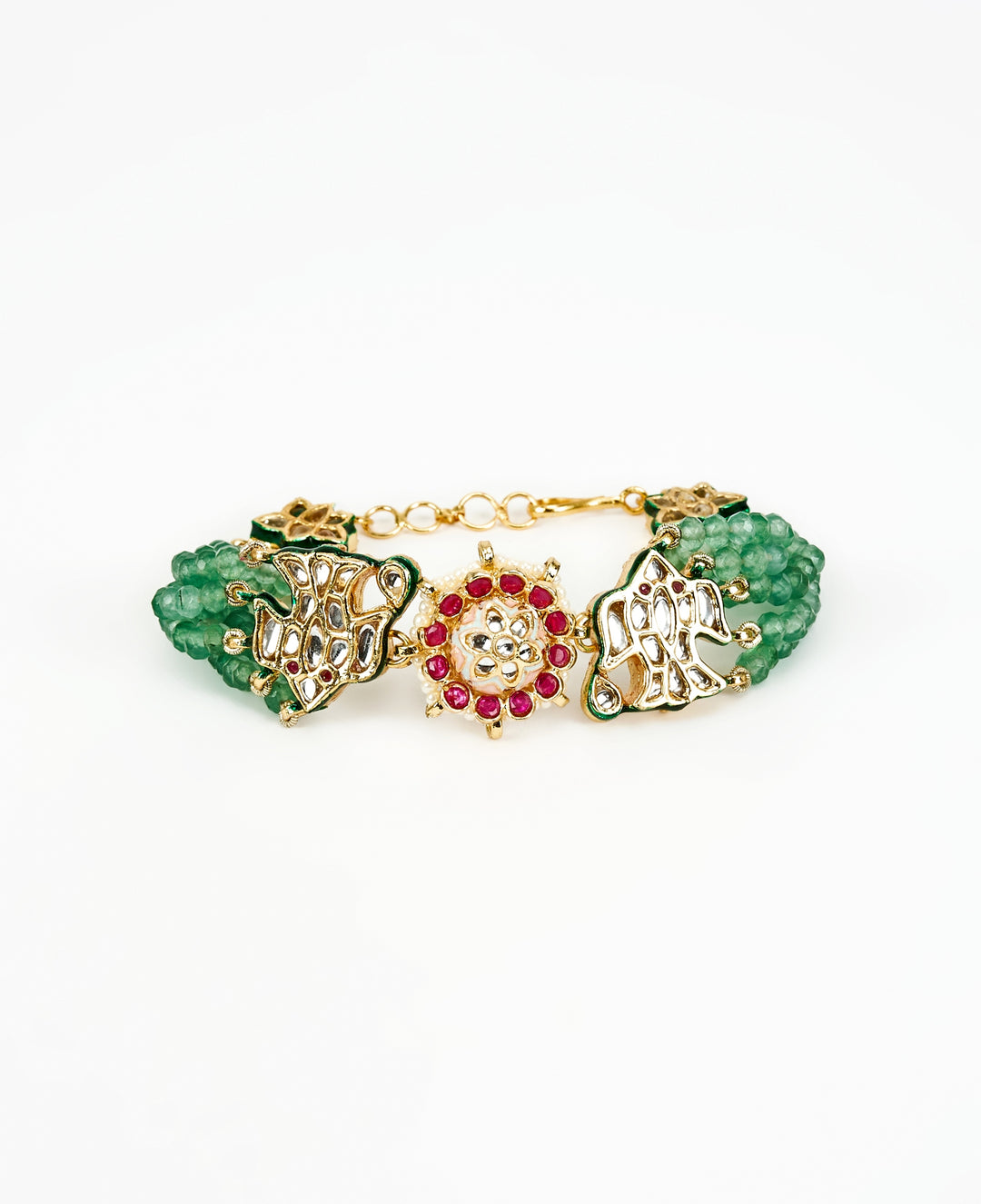 Gold Plated Green Beaded Bracelet