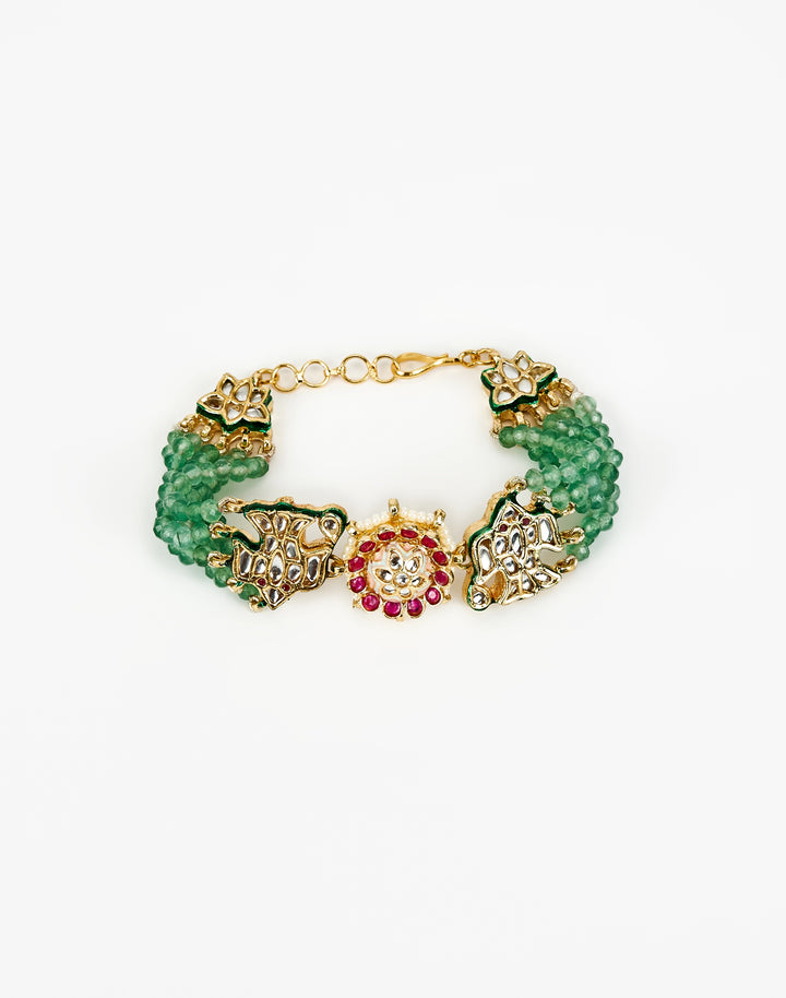 Gold Plated Green Beaded Bracelet