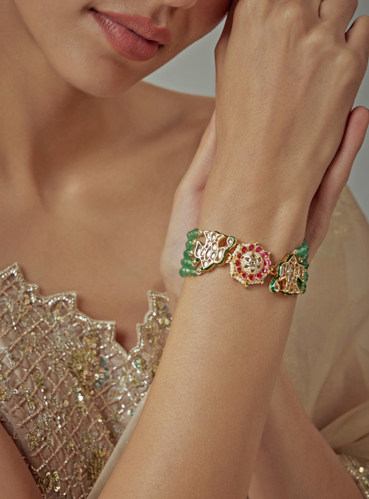 Gold Plated Green Beaded Bracelet