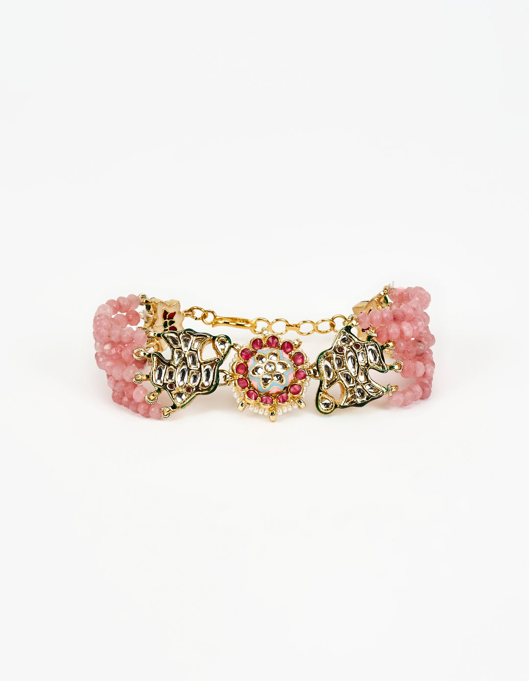 Gold Plated Pink Beaded Bracelet