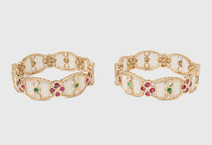 Pink And Green Synthetic Stone Gold Plated Bangles