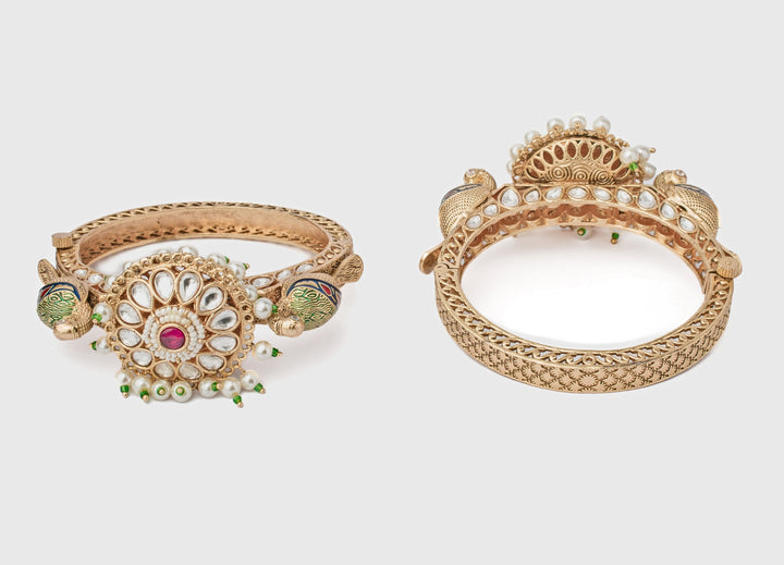 Floral White Kundan Polki Gold Plated Bangles