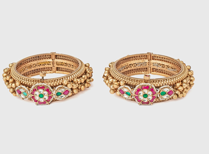 Synthetic Multi Stone Floral Gold Plated Bangles