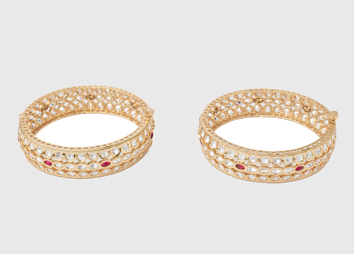 Red Kundan Polki Gold Plated Bangles