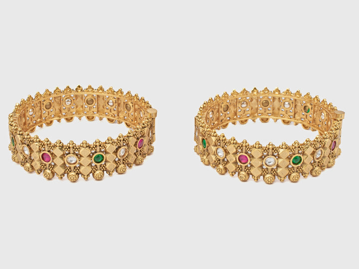 Multi Stone Temple Gold Plated Bangles