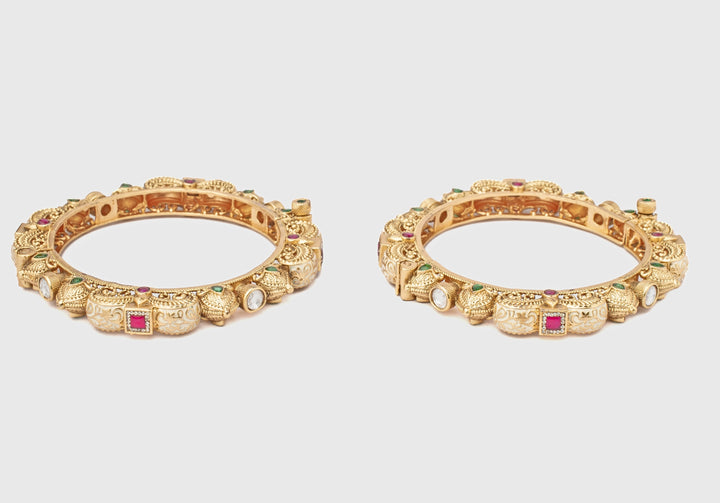 Green And Red Beaded Gold Plated Bangles