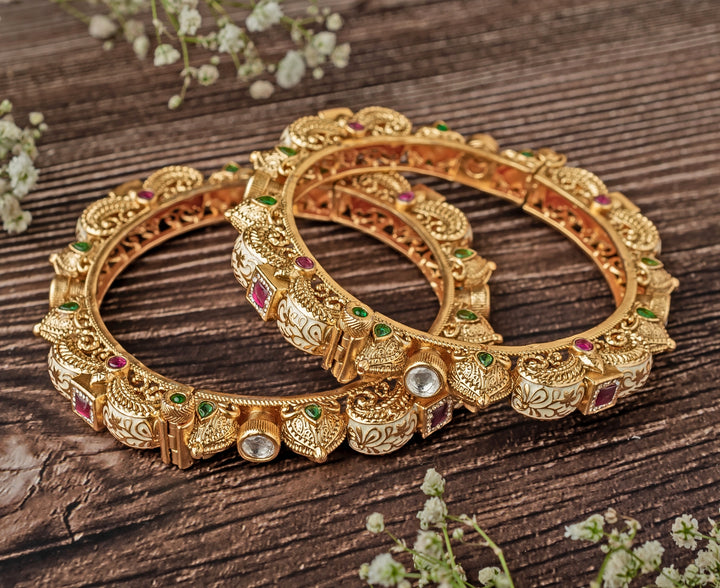 Green And Red Beaded Gold Plated Bangles