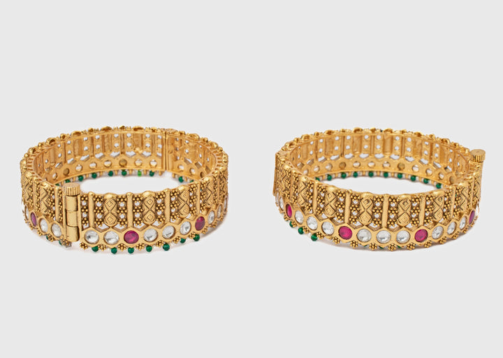 Multi Stone Temple Gold Plated Bangles