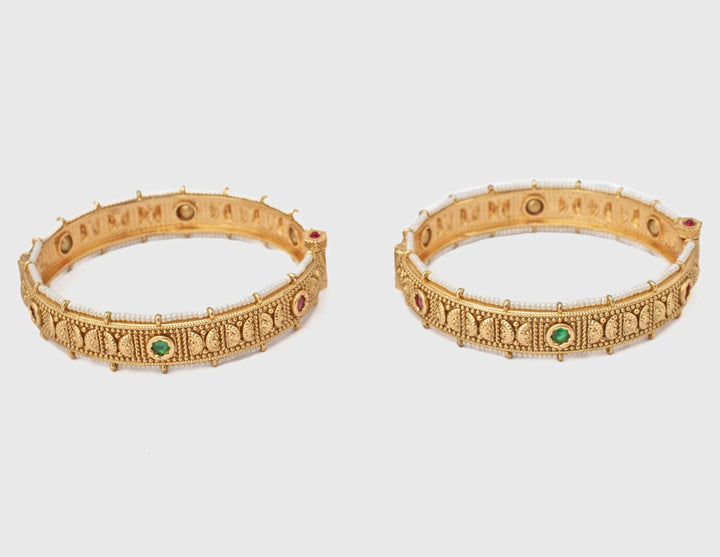 Green Beads Synthetic Stone Gold Plated Bangles