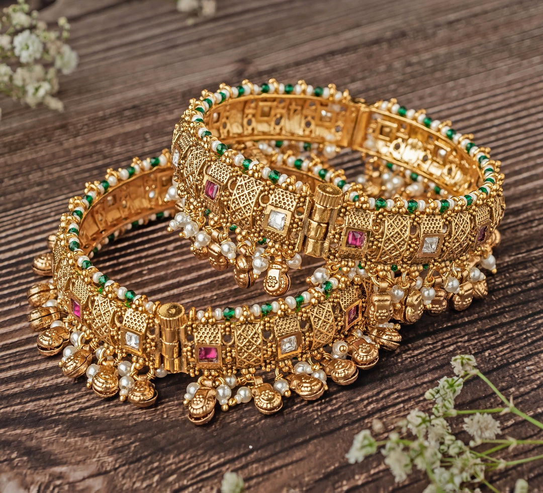 White Kundan Gold Plated Bangles