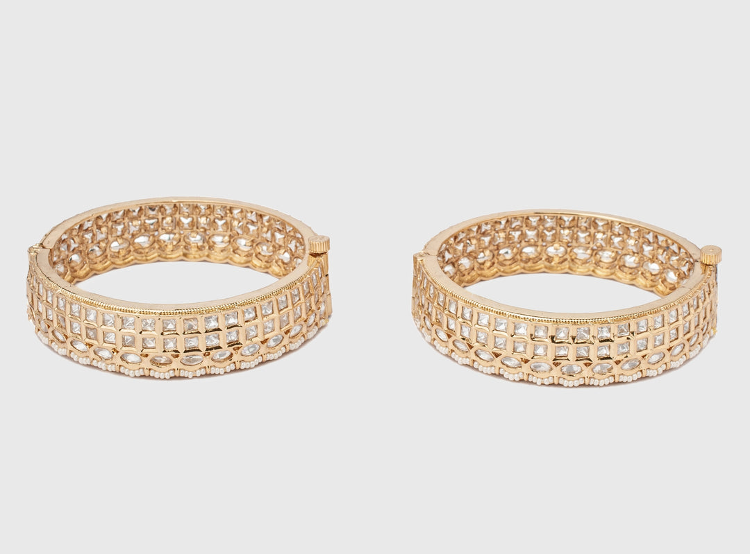 Three Layered Kundan Polki Gold Plated Bangles