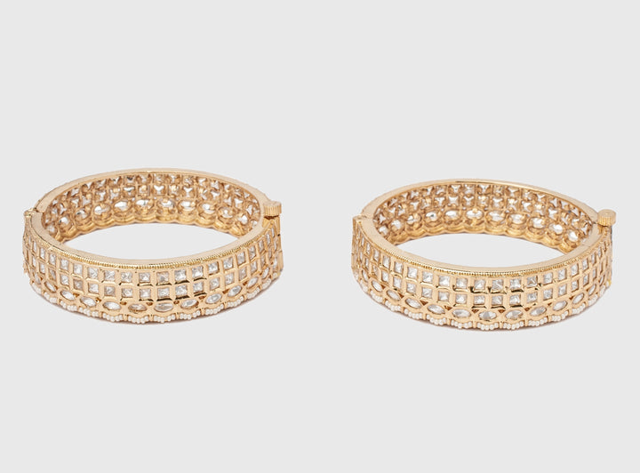 Three Layered Kundan Polki Gold Plated Bangles