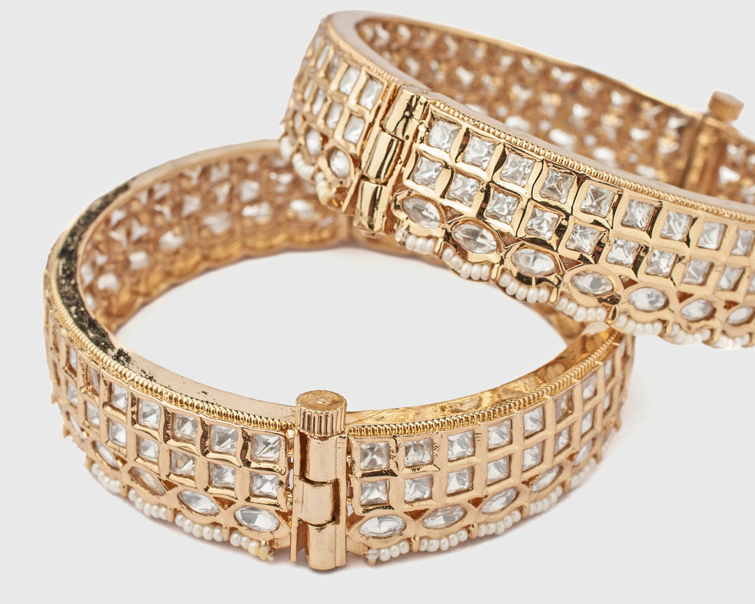 Three Layered Kundan Polki Gold Plated Bangles