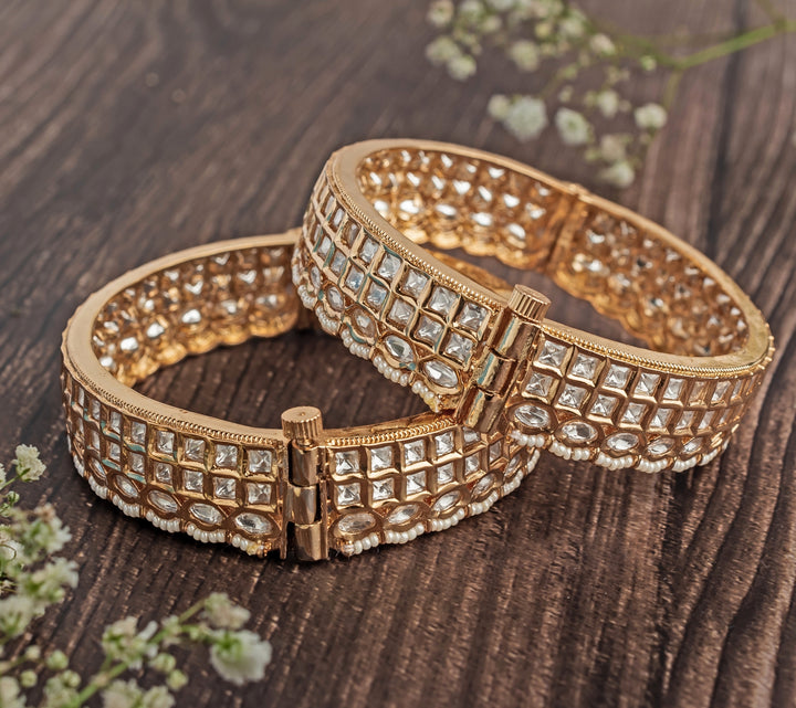 Three Layered Kundan Polki Gold Plated Bangles