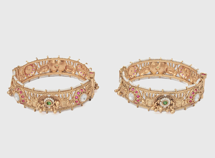 Beads Synthetic Stone Polki Gold Plated Bangles