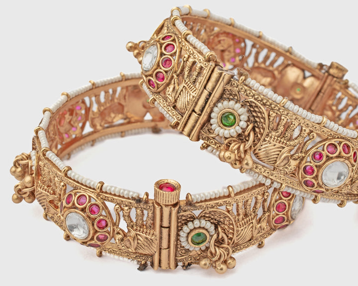Beads Synthetic Stone Polki Gold Plated Bangles