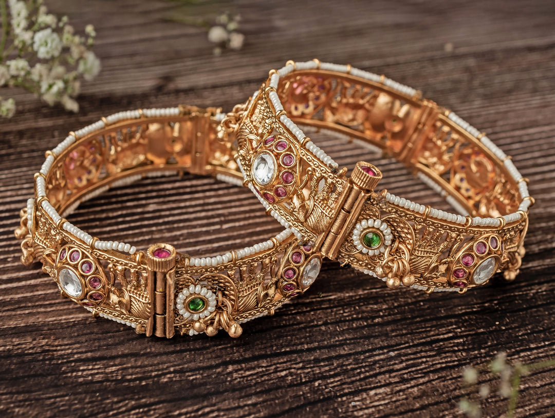 Beads Synthetic Stone Polki Gold Plated Bangles