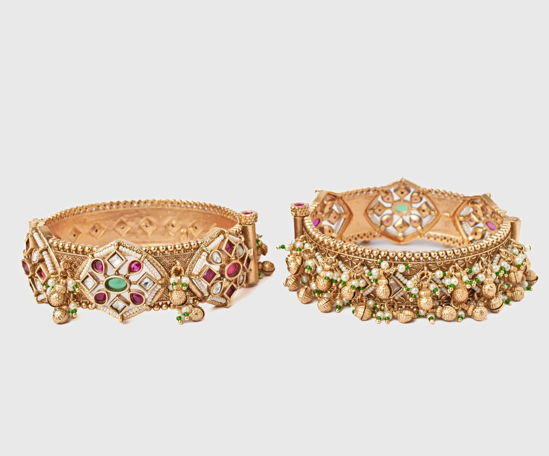 Multi Stone Floral Gold Plated Bangles