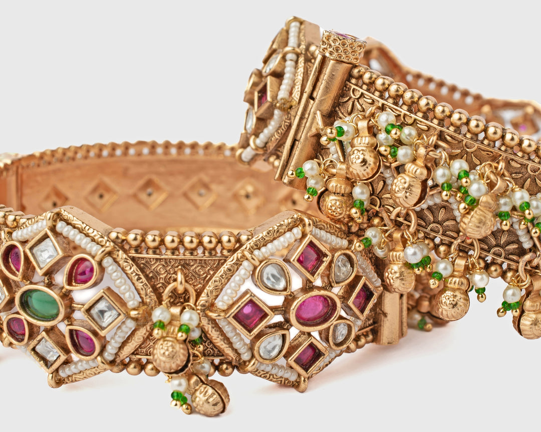 Multi Stone Floral Gold Plated Bangles