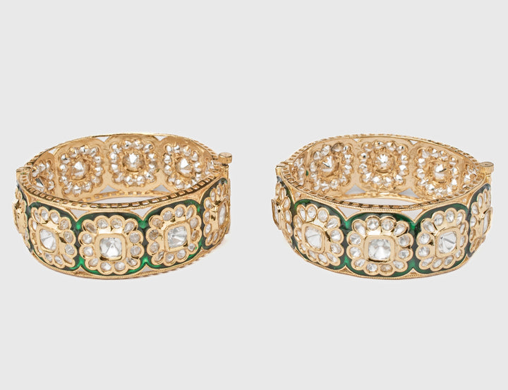 Floral White Kundan Polki Gold Plated Bangles