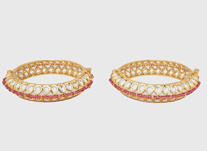 Pink And White Teardrop Gold Plated Bangles