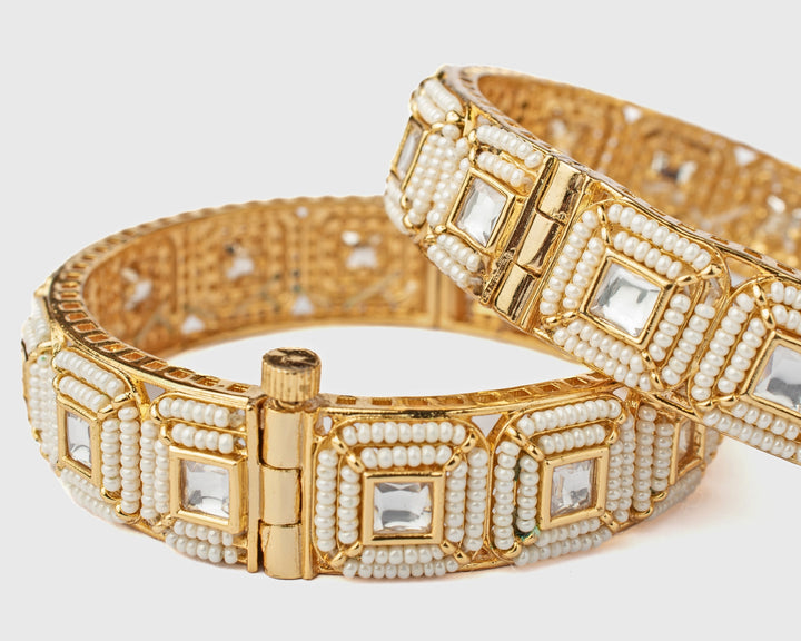 White Beads Synthetic Stone Gold Plated Bangles