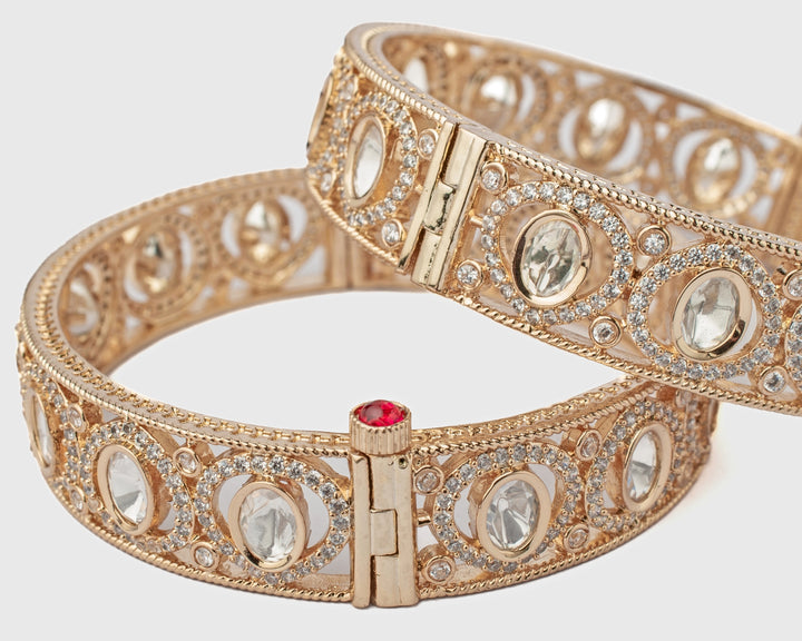 White Synthetic Stone Gold Plated Bangles