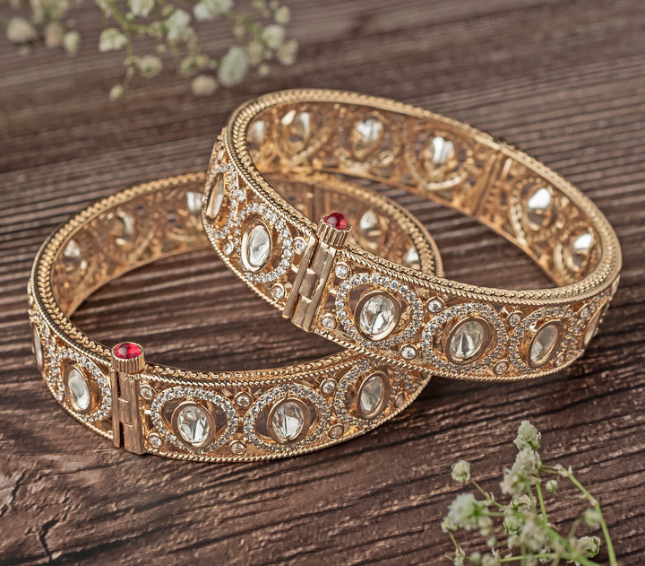 White Synthetic Stone Gold Plated Bangles