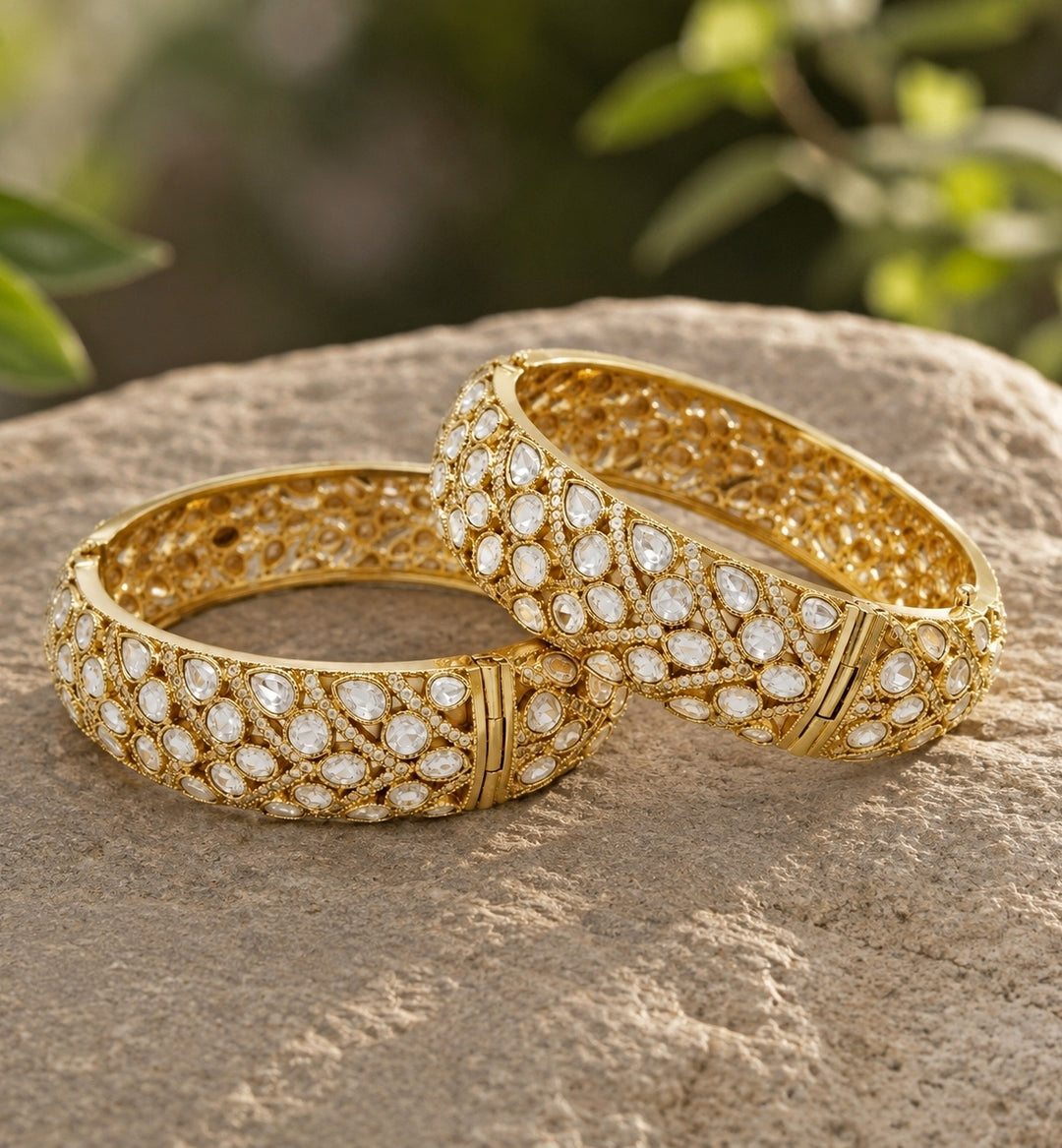 Gold Plated Polki Statement Kada Set