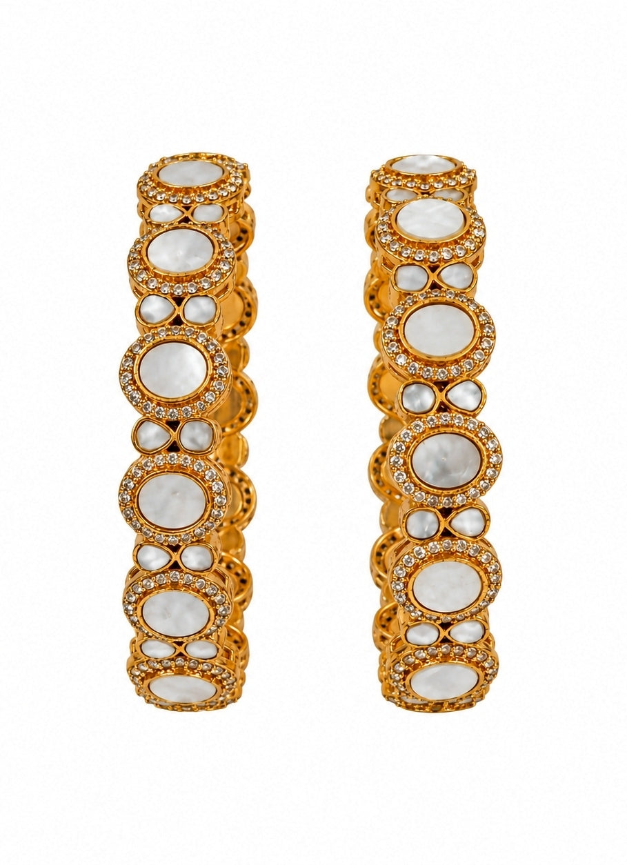 Gold Pearl Kundan Halo Bangles