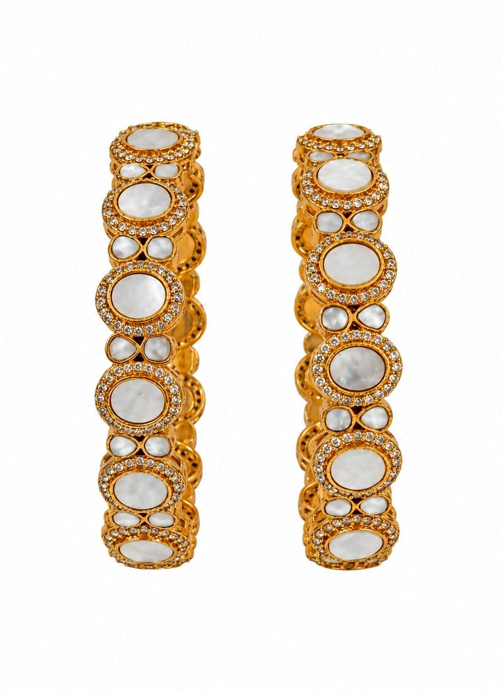 Gold Pearl Kundan Halo Bangles