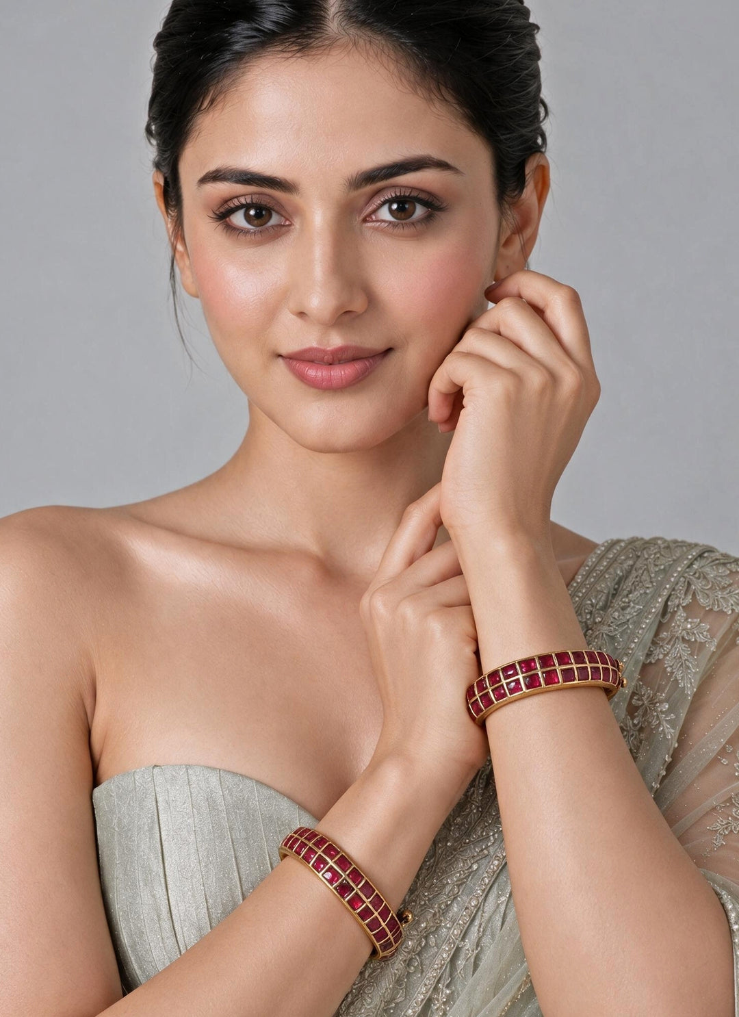 Ruby Square Stone Gold Bangles
