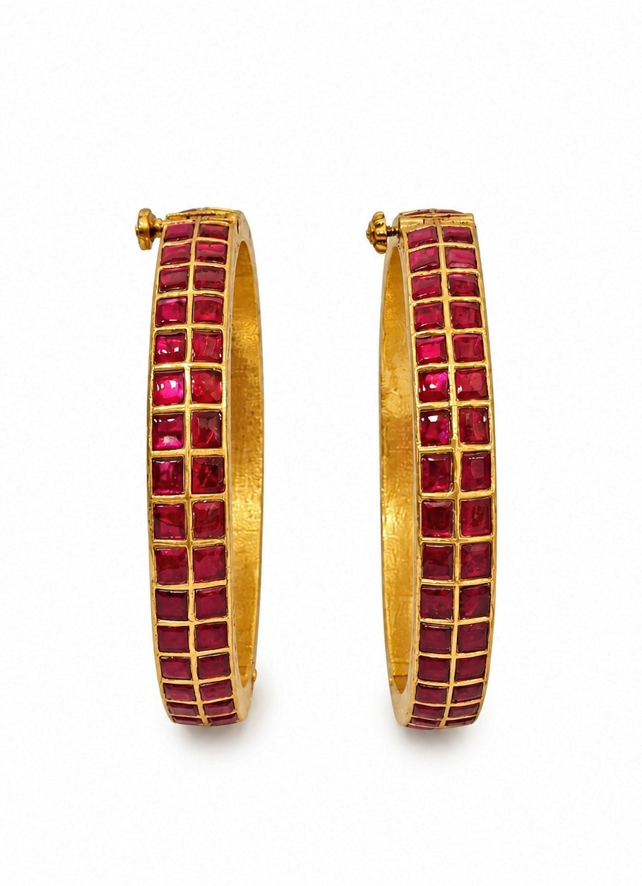 Ruby Square Stone Gold Bangles