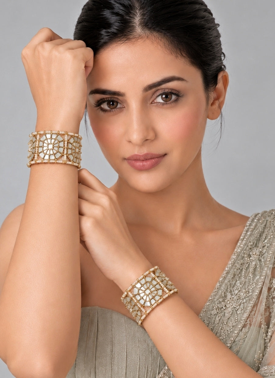 Gold Plated Pearl Kundan Mosaic Bangles