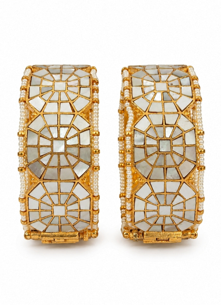Gold Plated Pearl Kundan Mosaic Bangles