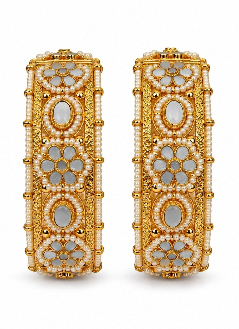 Gold Pearl Kundan Floral Bangles