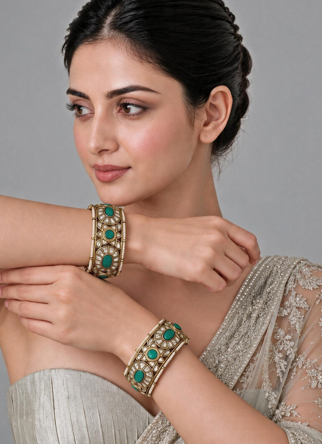 Turquoise Kundan Pearl Bangles
