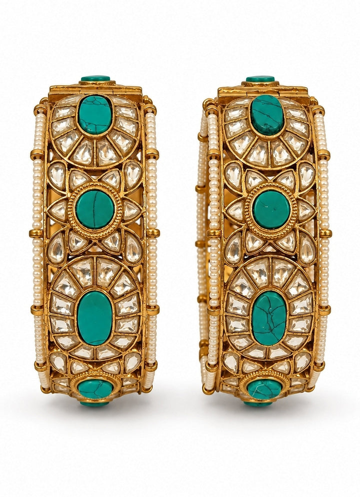 Turquoise Kundan Pearl Bangles