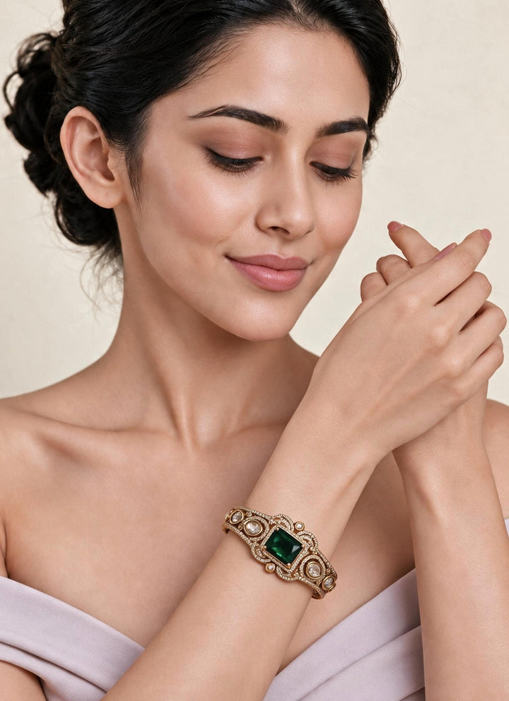Gold Plated Emerald Stone Kada
