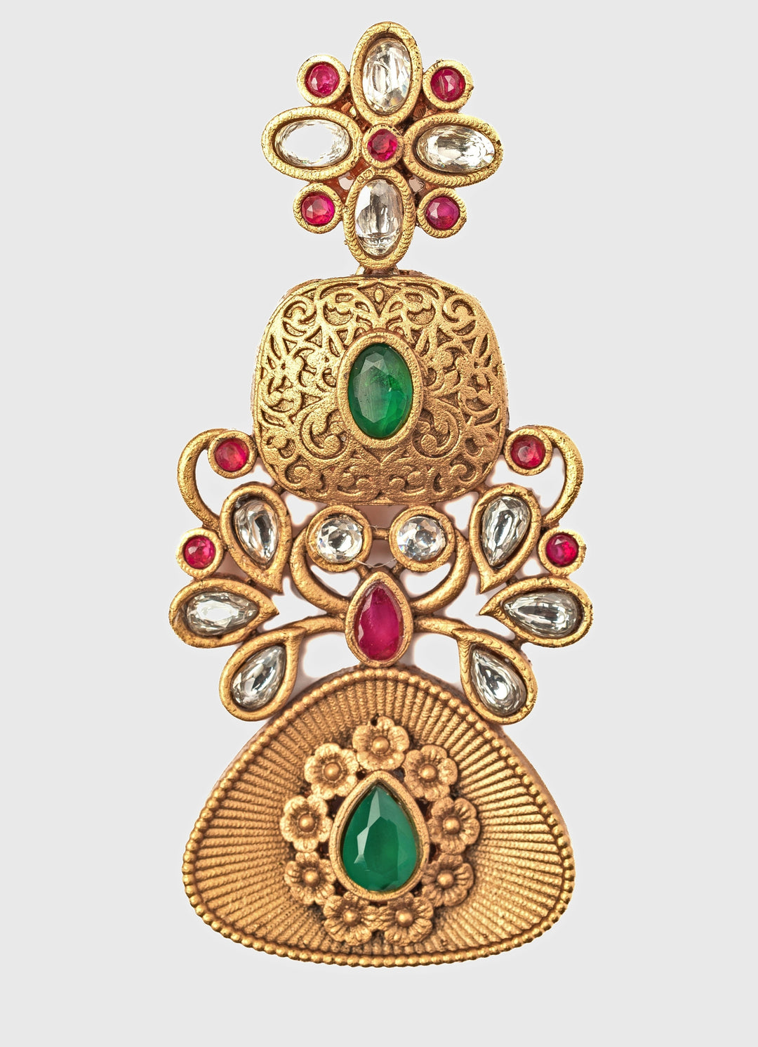 Gold Plated Green And Pink Stone Chandbali Earrings