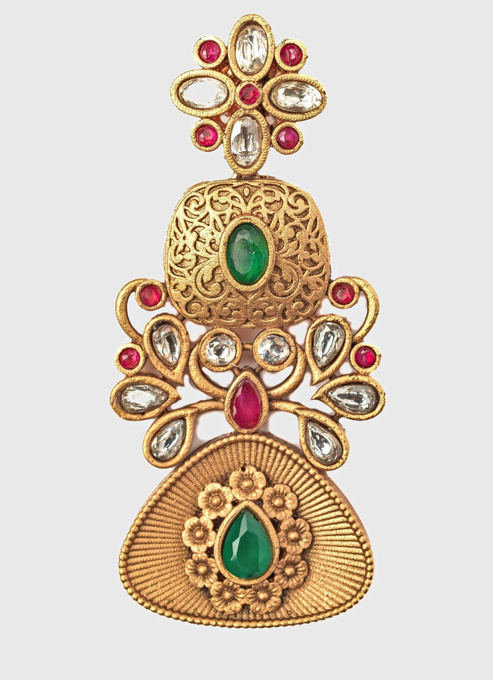 Gold Plated Green And Pink Stone Chandbali Earrings