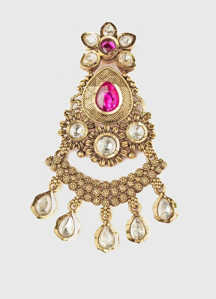 Gold Plated Floral Pink And White Teardrop Chandbali Earrings