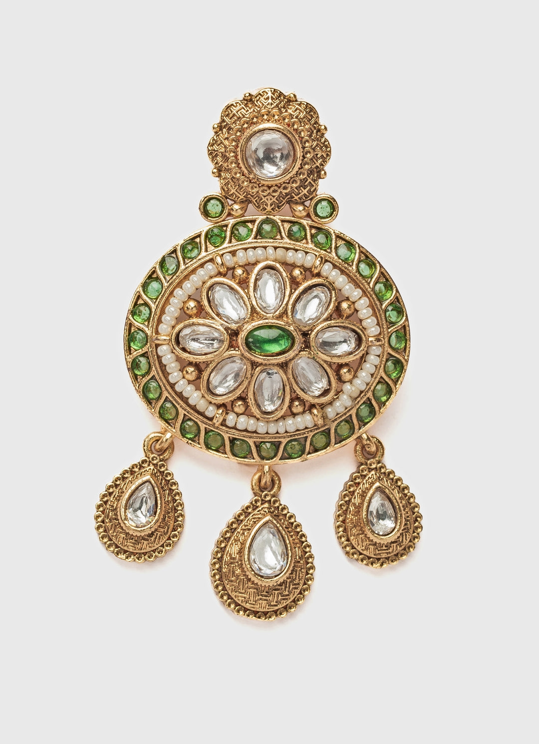 Gold Plated Green And White Stone Chandbali Earrings