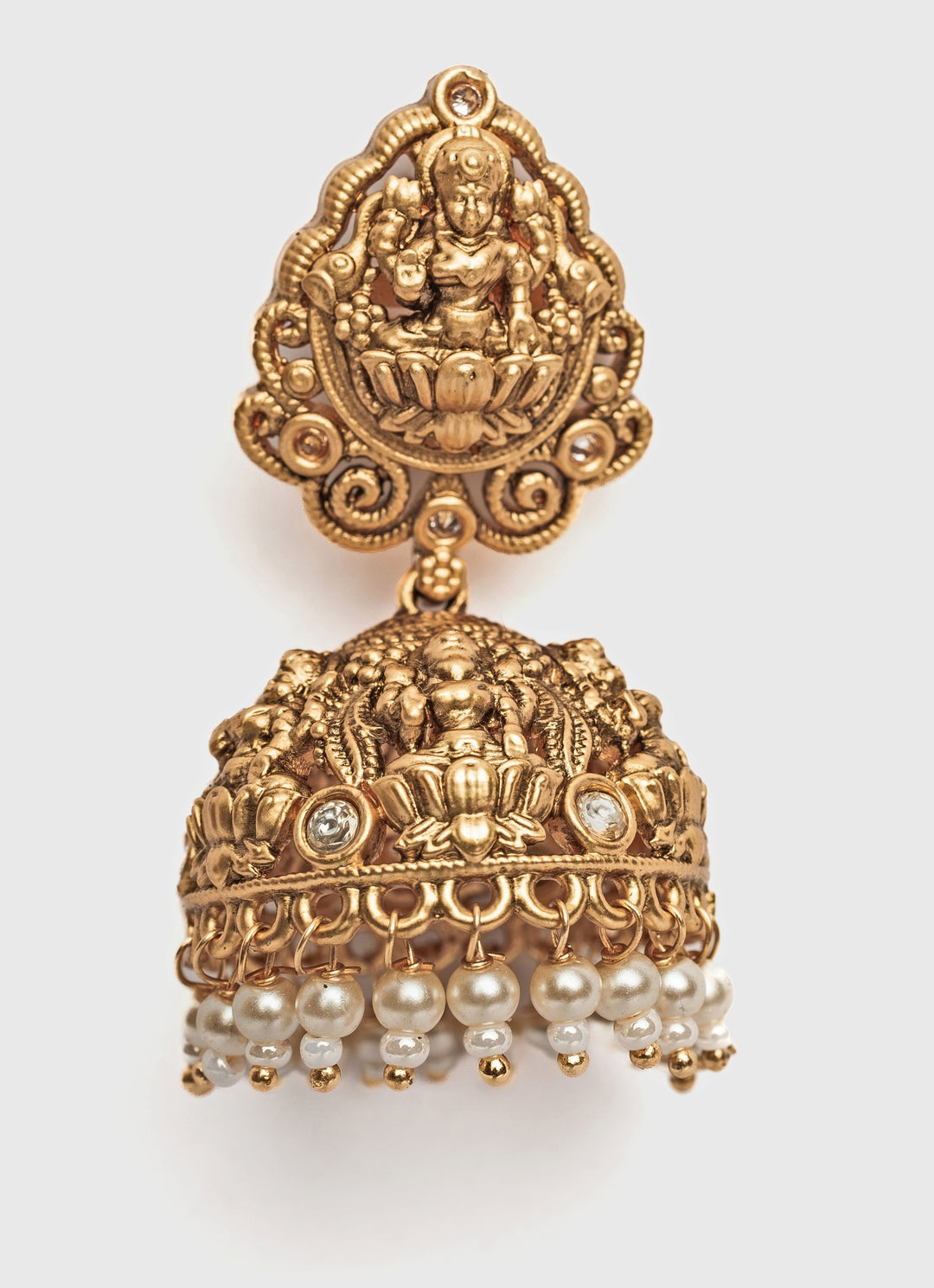 Gold Plated Jhumka Earrings With Pearl Hangings