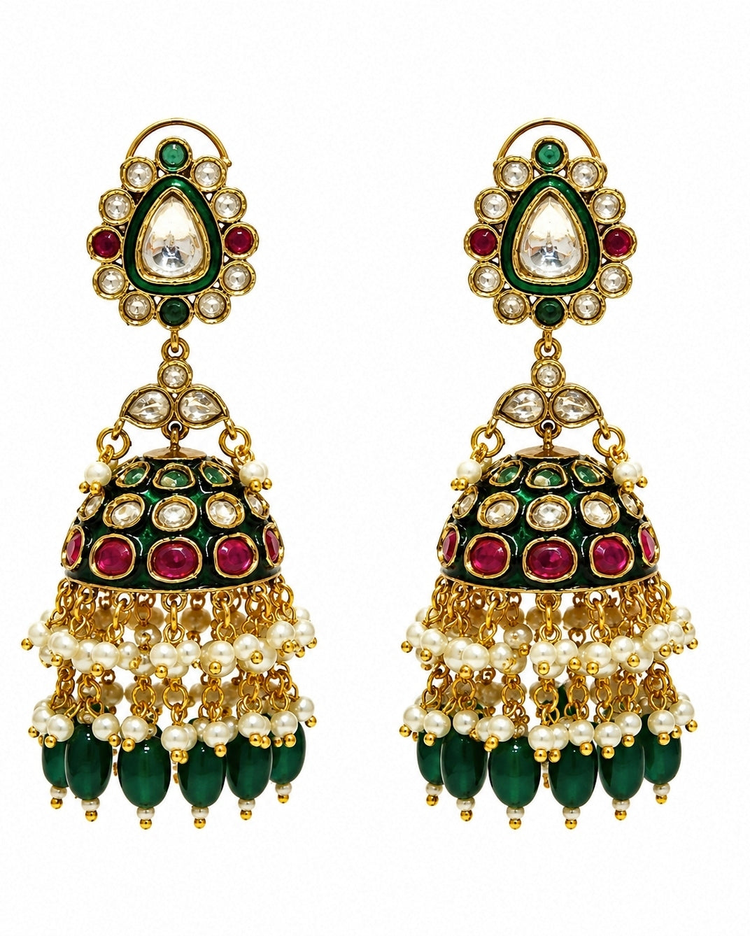 Meenakari Polki Jhumka With Emerald Green Drops