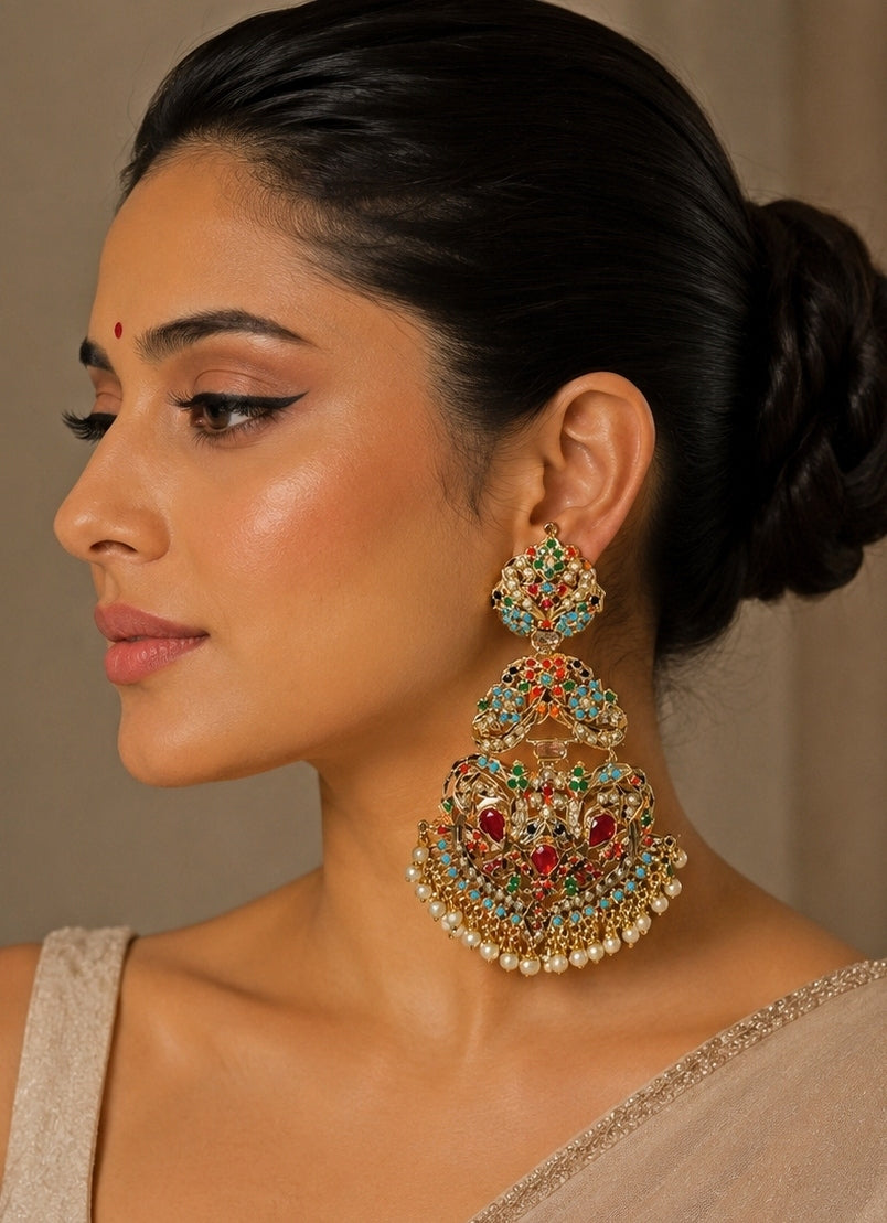 Multicolour Mughal Polki Earrings