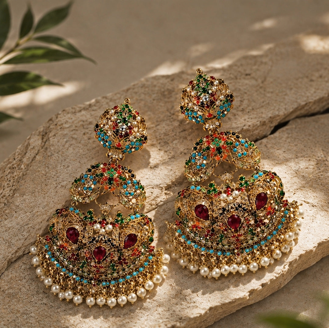 Multicolour Mughal Polki Earrings