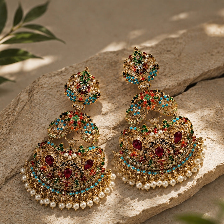 Multicolour Mughal Polki Earrings